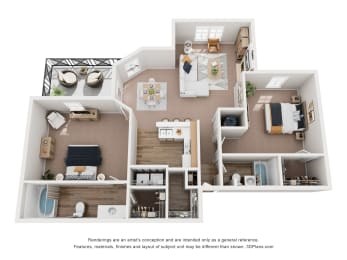 Floor plan for 2 beds, 2 baths, 951 sqft